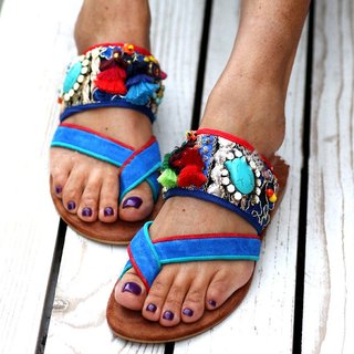 blue sandals low heel