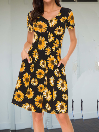 Justfashionnow Summer Dresses Sundress V Neck Casual Short Sleeve Dresses