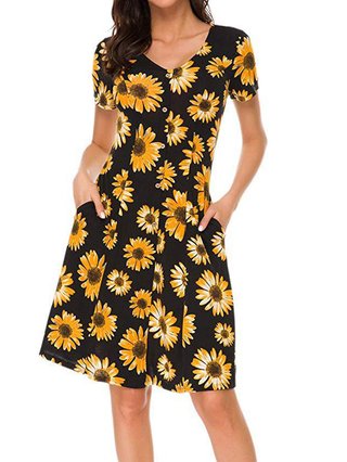 Justfashionnow Summer Dresses Sundress V Neck Casual Short Sleeve