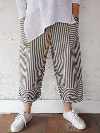 Gray Pockets Striped Vintage Linen Pants Justfashionnow