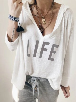 White Long Sleeve Letter Hoodie Shirts Blouses Justfashionnow