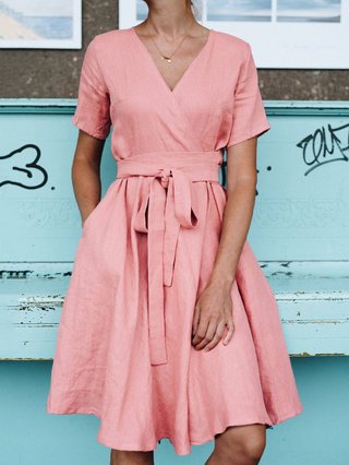 v neck linen dress
