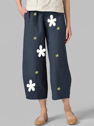 Navy Blue Cocoon Casual Cotton Blend Pockets Pants Justfashionnow