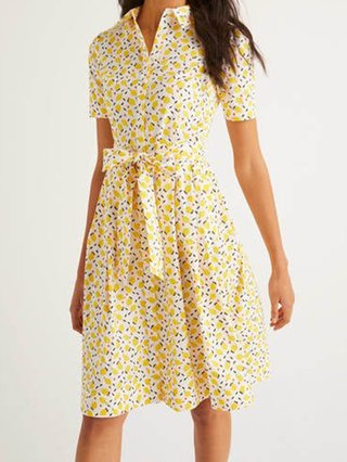 yellow floral shirt dress