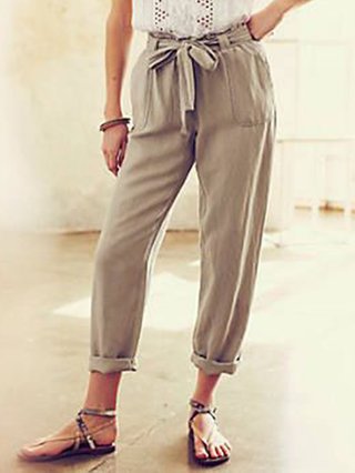 Light Brown Plain Casual Linen Pants Justfashionnow