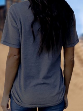 Deep Gray Short Sleeve Crew Neck Abstract Cotton T Shirts