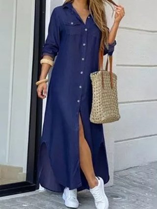 Justfashionnow Sundress Long Sleeve 1 Casual Dresses Shirt Collar