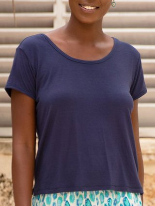 Navy Blue Casual Cotton Blend T Shirts Justfashionnow