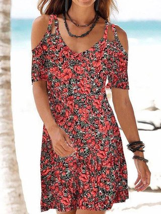 Justfashionnow Casual Dresses 1 Floral Dresses Casual Off Shoulder Printed Casual Short Sleeve Dresses