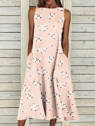 Justfashionnow Summer Dresses Sundress Round Neck Printed Casual