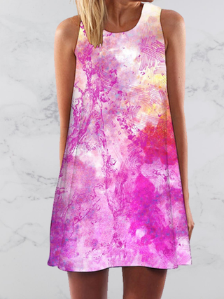 Justfashionnow Sundress Casual Dresses Beach Round Neck Dip Dyed