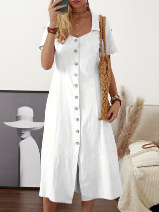 maxi linen summer buttoned solid casual shirt dresses