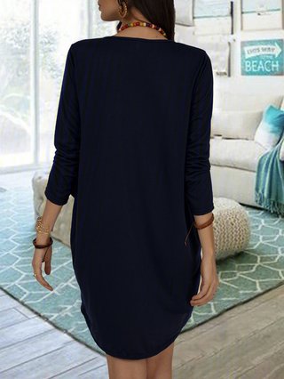 women batwing pockets casual solid dress