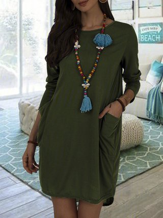 women batwing pockets casual solid dress