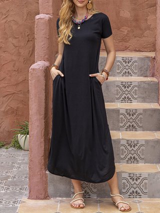black short sleeve dress with pockets