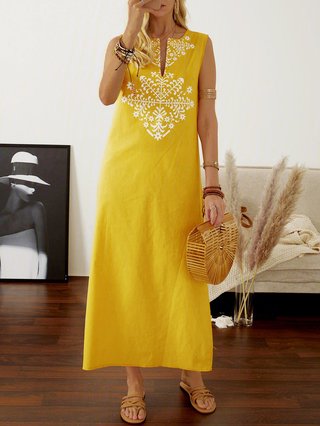 Justfashionnow Summer Dresses Sundress Daily Shift V Neck Slit Casual Sleeveless Dresses