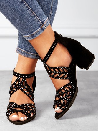 Ladies Elegant Wedding Shoes Cutout Open Toe Block Heel Sandals 