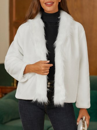 Fluff/Granular Fleece Fabric Regular Fit Elegant Plain Leather & Faux Leather
