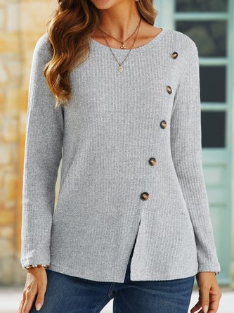 Plain Crew Neck Casual Top