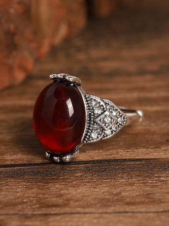 JFN  Vintage Ethnic Pattern Red Gemstone Open Ring