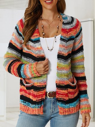 Long Sleeve Casual Striped Sweater coat