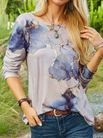 Cotton-Blend Ombre Casual T-Shirt