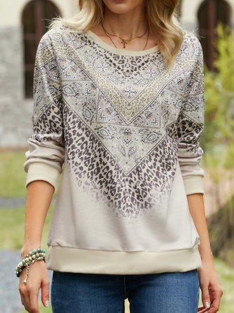 Casual Crew Neck Ethnic Sweatshirt