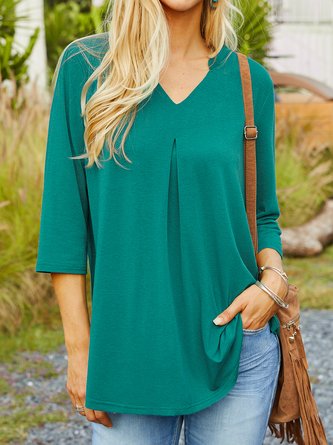 Women's 3/4 Sleeve Work Blouses Casual V Neck Shirts Top