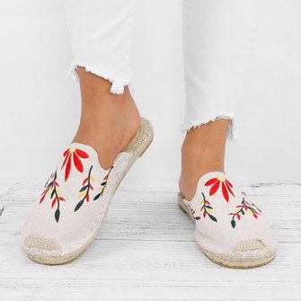 JFN Women Fashion Embroidered Espadrille Flat Slipper Shoes