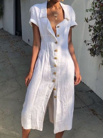 The dress white Casual Shirt dresses Maxi Linen Summer Buttoned Solid