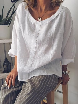 Peter Pan Collar Solid Plus Size Blouses