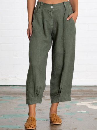Summer Linen Women Daily Loose Capri Pants With Pockets