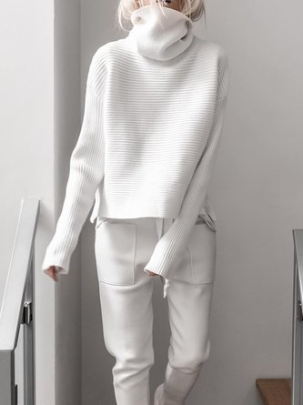 Turtleneck Knitted Two Pieces Pants Suits