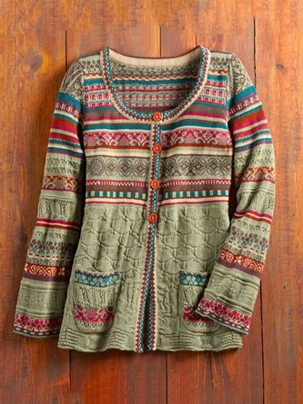 vintage tribal knitted cardigan sweater coat