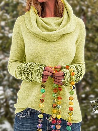 Tribal Vintage Cowl Neck Long Sleeve Shirt Top