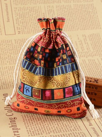 Handmade Vintage Boho Printed Jewelry Packaging Storage Drawstring Small Bag