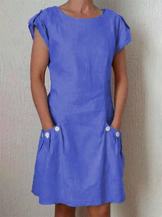 Summer Pockets Buttoned-decor Shift Linen Dresses