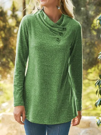 JFN Women Asymmetrical Half Turtleneck Solid Green Tunic Top