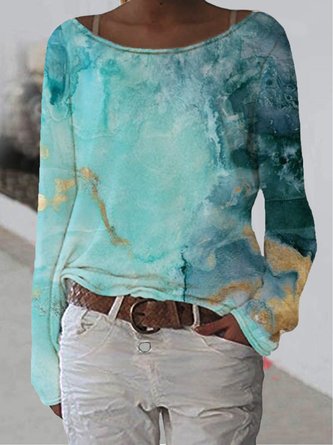 Shift Crew Neck Long Sleeve Cotton-Blend Top