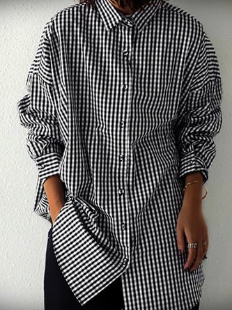 Checkered Shirt Collar Cotton Long Sleeve Shirts