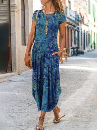 JFN Round Neck 
Paisley Ombre Vacation Maxi Dress 