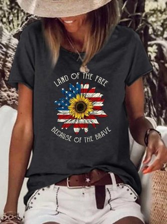 JFN Round Neck American Flag Causal T-Shirt/Tee