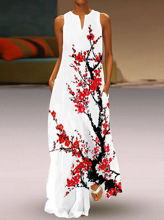 V Neck Floral Sleeveless Casual Holiday Weaving Dress