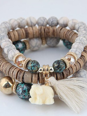 JFN  Alloy Vintage Boho Beads Tassel Bracelet