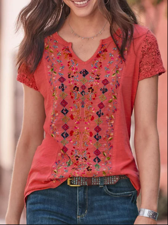 JFN Splited Round Neck Tribal Casual Mexican Blouse