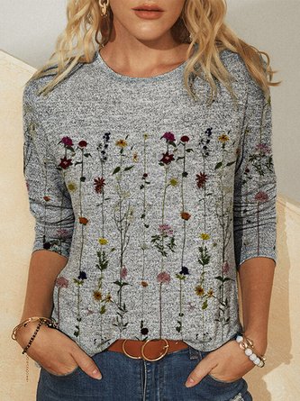 JFN Crew Neck Long Sleeve Vintage Floral Top