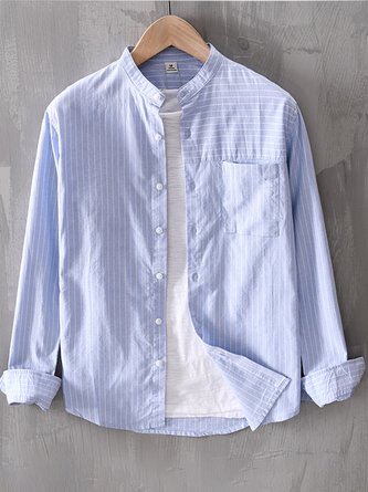 Striped Shirt Collar Cotton-Blend Shirt