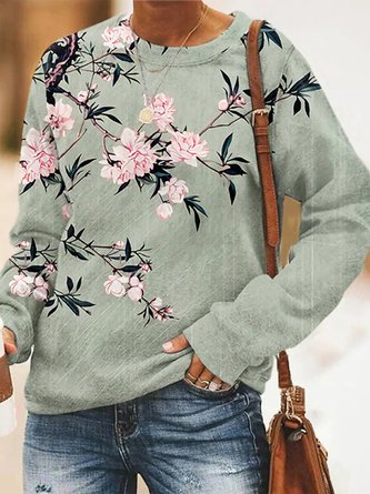 Exquisite Floral Print Round Neck Casual Sweatshirts