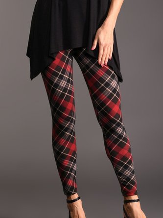 JFN Elastic Waist Checked Printed Vintage Leggings