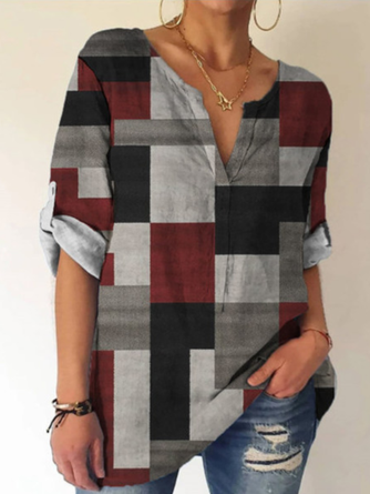 V Neck Cotton Blends Casual Tops